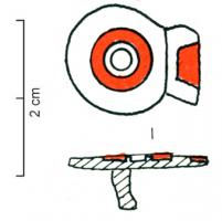 APH-4073 - Applique de harnais émailléebronzeTPQ : 100 - TAQ : 250Applique symétrique composée de deux cercles émaillés entourant une partie cenrale également émaillée ; deux pointes de fixation au revers.