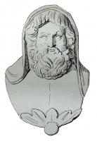 APM-4025 - Applique : buste de JupiterbronzeTPQ : 1 - TAQ : 300Buste-applique, au revers plat, figurant un homme d'âge mûr, barbu, aux traits classiques, émergeant d'un fleuron : Jupiter. La tête peut être couverte d'un pan de vêtement.