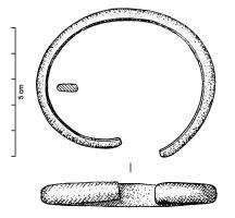 BRC-1177 - Bracelet ouvert, à tige massive et sans tamponsbronzeBracelet ouvert, à tige massive, de section plate et rectangulaire; les extrémités peuvent être droites ou légèrement épaissies.