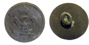 BTN-9035 - Bouton de la Garde ImpérialebronzeBouton jaune plat figurant un aigle aux ailes déployées posé sur des foudres, surmonté de la couronne impériale; tresse sur le pourtour
