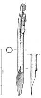 CLM-4001 - CalamebronzeTPQ : 14 - TAQ : 500Objet tubulaire, en tôle, dont la suture verticale ne reçoit pas de traitement particulier ; l'extrémité proximale est tranchée perpendiculairement, tandis que l'extrémité distale est amincie en diagonale, afin de former la partie active de l'objet. Enfin, la pointe peut être fendue pour faciliter le stockage et l'écouement de l'encre, mais ce traitement n'est pas systématique.