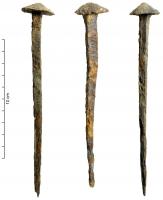 CLO-2002 - Clou de charronnerieferGrand clou en fer (plus de 150 mm), à tête pyramidale et forte tige de section carrée.