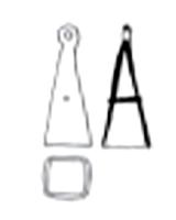 CLT-3002 - Clochettebronze, ferClochette pyramidale à base carrée, percée au sommet pour le passage d'anneau de suspension en fer (parfois avec un véritable anneau de suspension sommital).