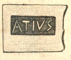 COV-4128 - Tuile estampillée ATIVSterre cuiteTuile estampillée ATIVS, dans un cartouche rectangulaire.