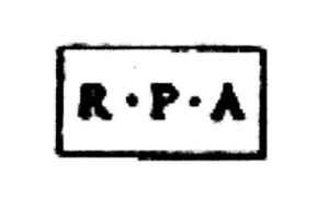 COV-4261 - Tuile ou brique estampilée R.P.Aterre cuiteTuile ou brique estampillée R.P.A, dans un cartouche rectangulaire.