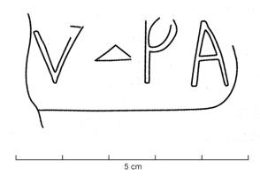 COV-4350 - Tuile estampillée [---]V.PAterre cuiteTuile estampillée [---]V.PA, dans un cartouche rectangulaire.