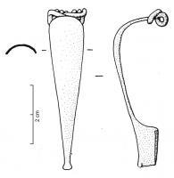 FIB-3118 - Fibule de type unguiformebronzeFibule dont l'arc, creux par dessous, s'évase en forme d'ongle ou de goutte ; ressort bilatéral dont la corde fait un tour autour de l'arc.