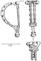 FIB-4030 - Fibule de type BagendonbronzeFibule d'Aucissa à arcs multiples, reliés par des rivets soutenant des perles. Variante à deux arcs.