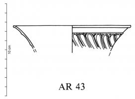 GOB-4028 - Gobelet type AR 43verreGobelet ouvert, à profil largement évasé au sommet ; décor de godrons obliques (meulés ?).