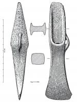 HCH-1005 - Hache à talon du type de BaisbronzeTPQ : -1450 - TAQ : -1300Hache à talon à butée arrondie, avec ou sans anneau. Type de Bais. Bronze moyen 2