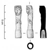 INC-4001 - Instrument chirurgicalfer, bronzeManche d'instrument chirurgical, à tige de section circulaire, figurant un buste d'Hercule, coiffé de la léontè.