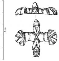 IND-3023 - Applique (?) cruciformebronzeObjet cruciforme mouluré de section plano-convexe décoré de nombreuses moulures sur les branches.
