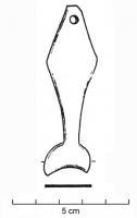 IND-4051 - Objet à identifierbronzeObjet plat, reproduisant de manière schématique le corps d'un poisson; l'œil percé peut servir à une fixation.