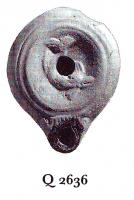 LMP-41154 - Lampe Loeschcke VIII : Dauphin terre cuiteLampe ronde à bec rond cordiforme. Médaillon décoré d'un dauphin.
