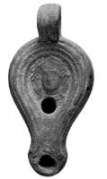 LMP-4139 - Lampe en forme de goutte allongéeterre cuiteLampe en forme de goutte allongée, avec tête féminine de face et bec rond anse percée.