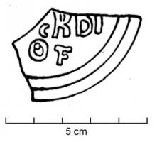 LMP-42542 - Lampe de firme : [---]ERDI / OFterre cuiteLampe de firme ; sous le fond, marque moulée en relief, sur au moins deux lignes : [---]ERDI / OF.