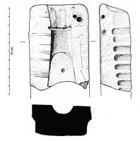 MOU-1006 - Moule : hache à douillepierreMoule pour hache à douille : bivalve (cales), il devait également comporter une troisième partie pour l'évidement de la douille.