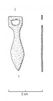 PDH-4136 - Pendant de terminaison de lanièrebronzeTPQ : 150 - TAQ : 300Pendant en forme de languette effilée, pourvue à son sommet d'un ajour.   