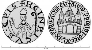 PDS-6006 - Poids de ville : StrasbourgbronzeTPQ : 1249 - TAQ : 1249Poids monétiforme. Même description pour la livre, la demi-livre et le carteron.
A/ + HEINRICVS · EPIS en légende circulaire autour d'un évêque de face, à mi-corps, tenant une crosse et bénissant de la main droite.
R/ + ANNO · DOMINI · MCC · XL · IX FORMATVM · EST en légende circulaire autour de la ville.
