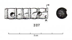 PME-4011 - Tige cylindrique mouluréeosObjet cylindrique orné de moulures pleines à pirouettes et fuseaux et de deux trous latéraux en ogive.