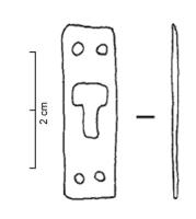PSE-4035 - Plaque de serrurebronzePetite plaque de serrure de forme rectangulaire, présentant une entrée de serrure en T et quatre perforations reçevant des rivets de fixations.