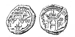 SCL-8005 - Sceau de douane : Lyon, Henri IIIplombTPQ : 1576 - TAQ : 1576Sur une face, trois fleurs de lis sur un panel couronné, entre les lettres ... et H (cercle de grènetis); autre face, lettre H sous une couronne, de part et d'autre la date 1576.