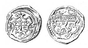 SCL-9022 - Sceau de douane : Lyon, Louis XIIIplombTPQ : 1610 - TAQ : 1643Sceau à double face ; d'un côté, armes de Lyon dans un écu aux côtés échancrés ; de l'autre, armes de Lyon de même, surmontées de l'inscription LVGDVNI.