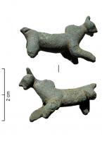 STE-4292 - Statuette zoomorphe : felin ?bronzeStatuette figurée en ronde bosse, représentant un animal (felin ?) courant, les oreilles redressées, et une bosse sur la base du cou.