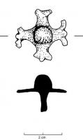 APP-6003 - Applique cruciforme avec rivet centralferTôle en fer en forme de croix grecque, dont les extrémités sont trilobée. Un rivet central est placé au centre. La surface peut être étamée.