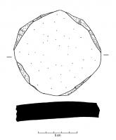 BCN-2003 - Couvercleterre cuiteCouvercle de forme discoïdale, découpé dans une poterie (fond d'urne, panse de dolium, etc...)