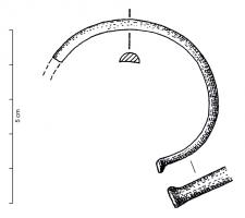 BRC-1157 - Bracelet ouvert à tamponsbronzeBracelet ouvert à section plano-convexe ou concavo-convexe, inorné, à tampons plus ou moins développés.