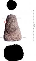 BRY-6001 - BroyeurpierrePierre volcanique tronconique, avec une surface travaillante aplanie et un sommet perforé.
