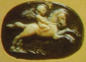 CAM-4005 - Camée : Amour / Eros cavalierpierreCamée figurant Eros en cavalier (divers schémas iconographiques).