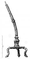 CDM-4002 - Lampadaire miniaturebronzeLampadaire miniature en bronze, comportant un trépied, une hampe et un plateau sommital ; un décor de rainures croisées ou de moulures peut être présent sur la hampe. 