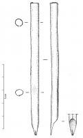 CLM-9001 - CalamebronzeObjet tubulaire, en tôle, dont la suture verticale ne reçoit pas de traitement particulier ; l'extrémité proximale est tranchée perpendiculairement, tandis que l'extrémité distale est amincie en diagonale, afin de former la partie active de l'objet. Enfin, la pointe peut être fendue pour faciliter le stockage et l'écouement de l'encre, mais ce traitement n'est pas systématique.