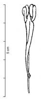 FIB-3925 - Fibule de NauheimbronzeFibule de Nauheim classique (ressort à 4 spires, corde interne, arc rubané tendu). Le décor est très simple: il s'agit simplement d'un sillon médian qui court sur toute la partie conservée de l'arc.