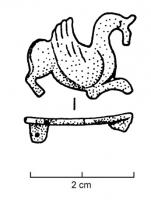 FIB-4181 - Fibule zoomorphe : GriffonbronzeFibule en forme de cheval ailé (Pégase, ou griffon) à droite ; étamé, traits de nielle.