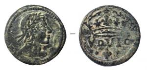 PDM-9044 - Poids monétairebronzePoids monétaire circulaire ; A/ Tête royale de profil à dr. ; R/ sous une couronne, légende de valeur V D VI G.