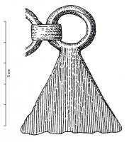 PDQ-1001 - Pendeloque triangulairebronzePendeloque triangulaire sans décor (ou corrodé), coulée, aux bords droits ou légèrement concaves.