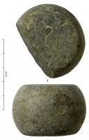 PDS-4455 - Poids en section de sphère : 6 unciae ou 1 semispierrePoids en section de sphère avec deux faces horizontales, l'une d'elles parfois marquée d'un S (semis) ; poids d'½ livre.