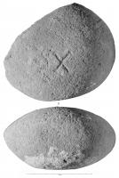 PDS-4463 - Poids : X libraepierrePoids façonné en pierre, plus ou moins régulier ; sans ancrages d'anneaux en fer pour la préhension ; sur une face, marque incisée : X (librae).