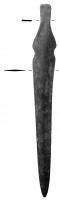 PGD-1025 - Poignard à languette et encochesbronzePoignard de section losangique ; la lame est marquée au sommet de deux profondes encoches destinées au calage d'une poignée; ces encoches précèdent deux épaules obliques et une soie plate.