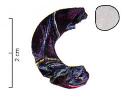 PRL-3586 - Perle annulaire gracile : décor de filets - gr. Haev. 23verreTPQ : -475 - TAQ : -30Perle annulaire gracile (D. perforation > D. section) en verre coloré pourpre ; décor de filets en spiral en verre blanc opaque.