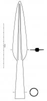 PTL-2005 - Pointe de lancebronzePointe de lance à douille longue ; flamme foliacée à nervure centrale de section hexagonale.
