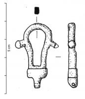 AGH-4009 - Pendant articulé de harnaisbronzeSuspension de pendant de harnais articulé avec un anneau en forme d'étrier ou d'entrée de serrure, ergots latéraux.