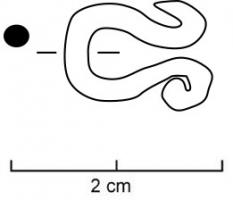 AGR-9221 - Barbacane en ferferFil plié de telle manière à ce qu'il forme un oeillet plus ou moins ovale, dont les extrémités sont recourbées, formant des volutes adossées.