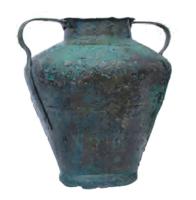 AMF-2004 - Amphore chypriotebronzeAmphore à panse biconique, épaule arrondie, col cylindrique accosté de deux anses plates.