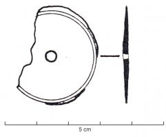 APP-3001 - Applique circulairebronzeTPQ : -475 - TAQ : -30Applique circulaire, simple disque plus épais au centre que sur les bords, orné sur le pourtour de filets gravés.