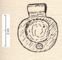 BLV-3001 - BullebronzeTPQ : -200 - TAQ : -30Bulle circulaire, composée de deux disques emboutis pour former une cavité interne, reliés par une bande formant boucle de suspension (mais sans réelle charnière, l'objet n'étant pas prévu pour être ouvert ou refermé).