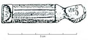 CAC-4014 - Couteau à affûter les calamesbronzePetit couteau en fer, à manche de bronze mouluré, terminé par une tête humaine.